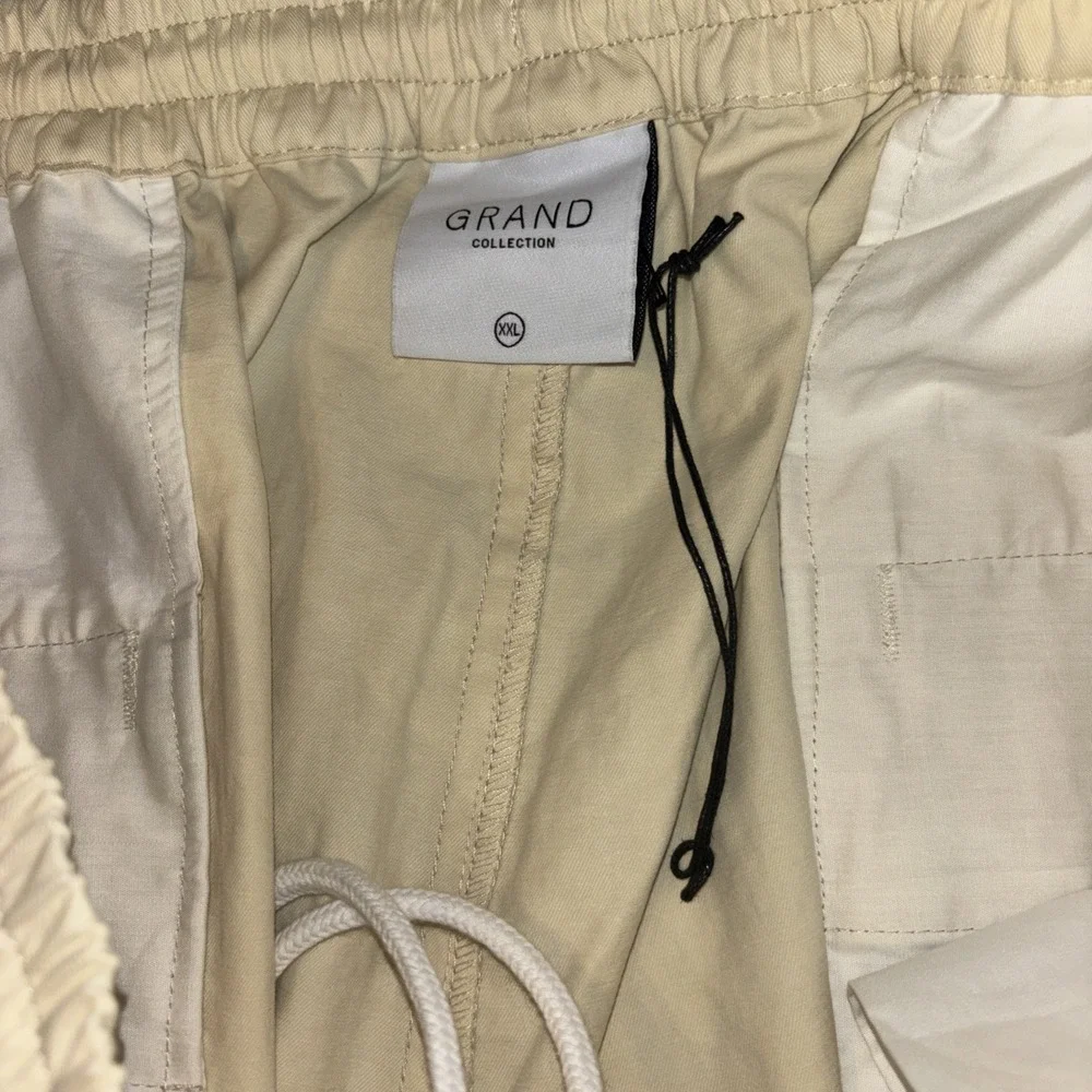 New $120 GRAND Collection Men's XXL Pants Cream Cotton Drawstring Pockets